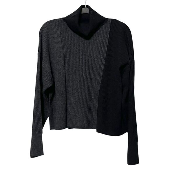 NWT TOPSHOP Gray Black Colorblock Ribbed Cropped Turtleneck Sweater L - Picture 5 of 5